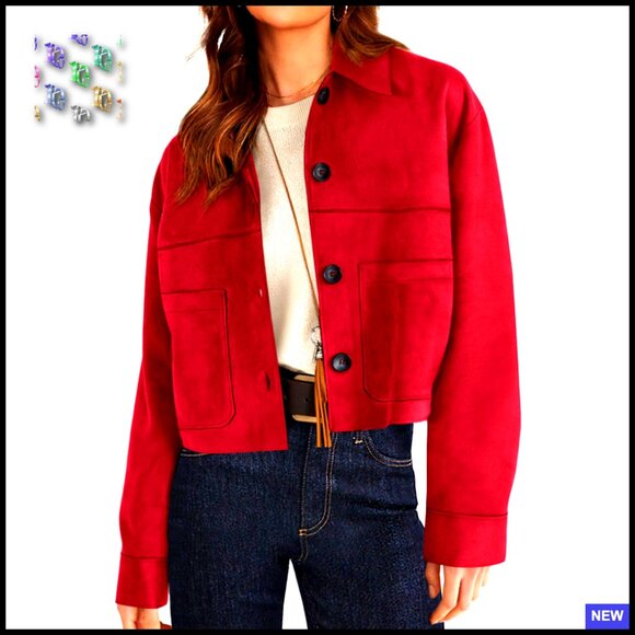 Faux Suede Cropped Jacket Casual Lightweight Fall Winter Outerwear Trendy
